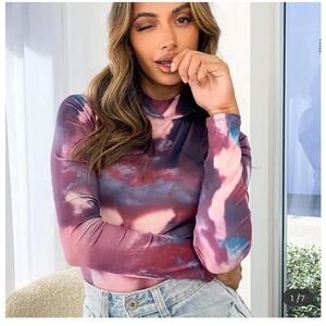 Beginning Boutique Skye Purple and Pink Bodysuit Long Sleeve Multicolored size M